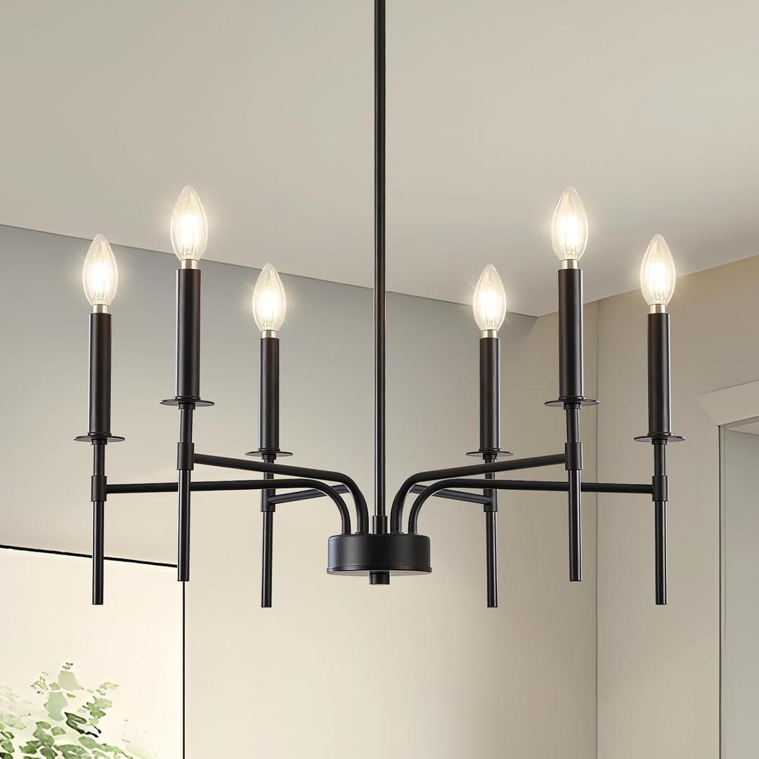 Qamra Black Chandelier,6 Light Farmhouse Dining Room Light Fixture,Small Candle Chandeliers for Dining Room Entryway Foyer Bedroom Kitchen Living Room (Bulbs Not Included)