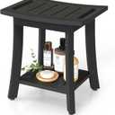 Waterproof Shower Benches for Inside Shower, Poly Lumber Shower Stool with Storage Shelf & Adjustable Feet, SPA Bathroom Seat Chair for Shaving Legs, Indoor or Outdoor Use, Black