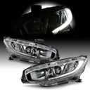 AKKON - Fits 2016-2021 Honda Civic DX EX EX-L EX-T LX LX-P [Halogen Type] Projector Chrome Headlights Pair Left + Right