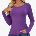 Long Sleeve T-Shirt Women Ribbed Scoop-Neck Shirts for Women Basic Trendy Lightweight Shirts for Women S