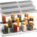 Oizeir Plastic 3-Tier Expandable Spice Rack, Adjustable Length, Stability with Non-Skid Shelf, For Easy Visibility, Organizer for Kitchen Cabinet, Pantry or Countertop, (2-Pack), White/Grey