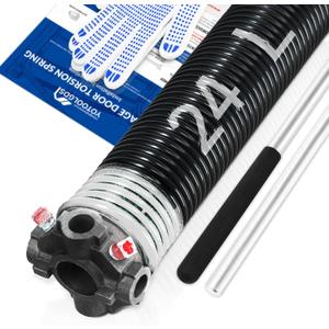 Left Hand Wind（Black Cone）2" Garage Door Torsion Spring with Non-Slip Winding Bars & Gloves, High Precision Electrophoresis Black Coated, for Replacement, MIN 16,000 Cycles (0.218x2''x24'')