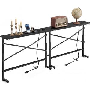 78.7inch Adjustable Height Narrow Sofa Side Table with 2 Power Outlets, Couch Behind Table for Small Space, Hallway, Entryway, Bedside, Bedroom, Stable, Easy to Assemble & Clean(Modern Black)