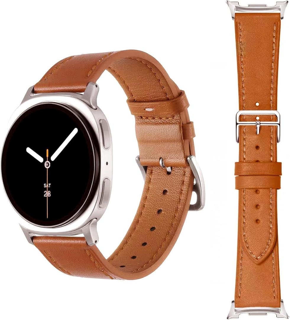 Genuine Leather Band Compatible with Samsung Galaxy Watch 8 40mm/44mm/ 8 Classic 46mm 2025 Only,Soft Wristband Stylish and Comfortable Replacement Strap for Women Men,Brown
