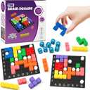STEM Puzzle Game The Brain Square 2.0 with 10,000,000+ Solutions Pattern Matching Blocks Brain Teaser Toy Roll Dice & Race Your Opponent to Fill Grid for Kids 5+ Back to School Birthday Gift(Hard)
