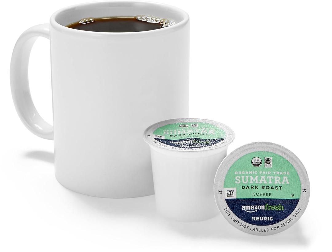 AmazonFresh 80 Ct. Organic Fair Trade K-Cups, Sumatra Dark Roast, Keurig K-Cup Brewer Compatible