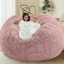 Bean Bag Chair for Adults Kids Without Filling Comfy Oversized Round Lazy Sofa Bean Bag Cover for Stuffed Animal Storage Bedroom Living Room Chairs, 6FT, Light Pink