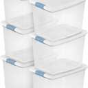 Sterilite 6-Pack Latching Box, Under Bed Storage Bins with Lids, Clear Plastic, 25 Quart - Heavy-Duty Organizing Containers for Closet, Bathroom, and Office