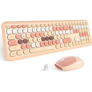 MOFII Wireless Keyboard Mouse Combo, Colorful Compact Full Size Wireless Keyboard and Mouse Set 2.4G Ultra-Thin Sleek Design for Windows, Computer, Desktop, PC, Notebook- Milk Tea Colorful