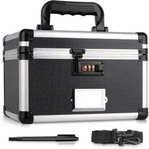 11 x 7 x 8.3 Inch Lockable Storage Box with Combination Lock, Portable Safe for Documents, Medicine, Cash & Valuables, Medicine Lock Box with Label Slot for Home, Office & Travel - Black (12IN)
