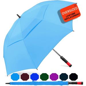 SIEPASA Golf Umbrella Large 62/68/72 Inch Automatic Open Golf Umbrella Extra Large Oversize Double Canopy Vented Umbrella Windproof Waterproof for Men and Women. (Blue-Red Handle)