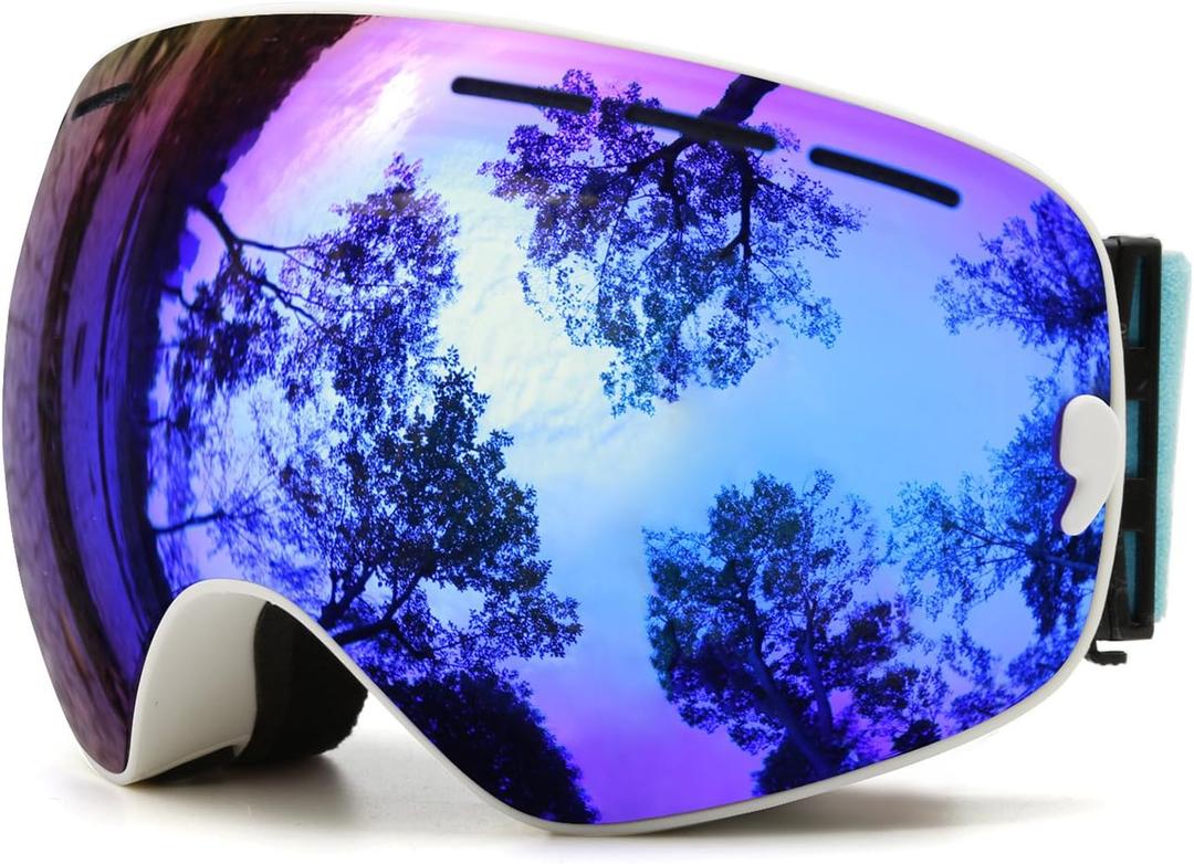 JULI Ski Goggles,Winter Snow Sports Snowboard Goggles with Anti-Fog Lens BNC (White/Blue)