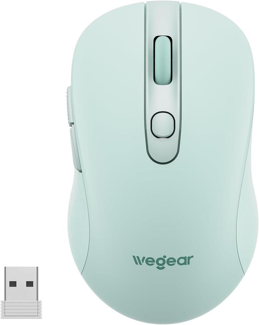 wegear USB Wireless Mouse for Laptop PC Mac, 2.4GHz Cordless Mouse with 6 Buttons, 5-Level Adjustable 4000 DPI, Ergonomic Portable Optical Computer Mice, 24-Month Battery Life (Mint Green)