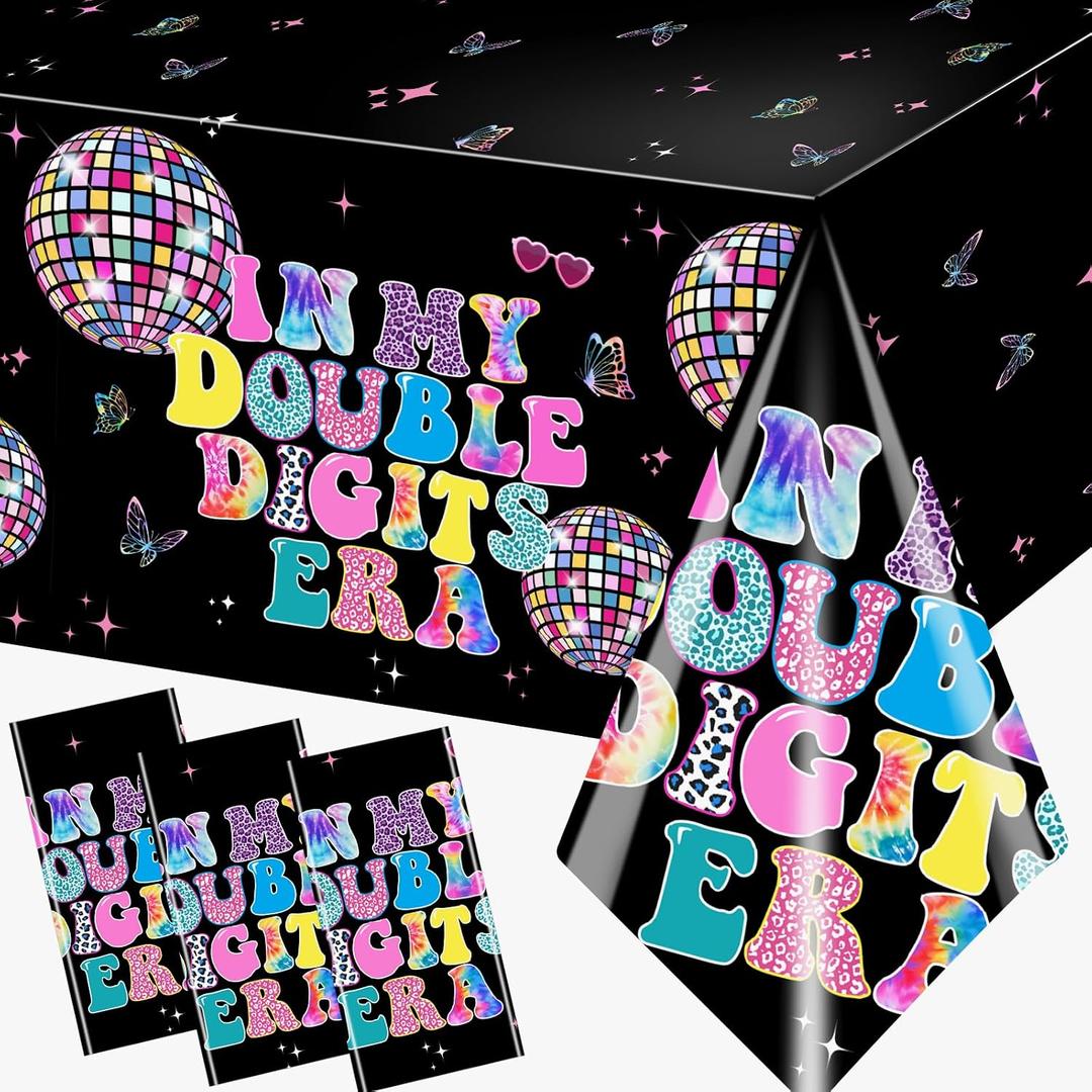 3 Pieces 10th Birthday Decorations - 71 * 43 inch Disposable Girl's Tablecloth in 'My Digits' Era Style