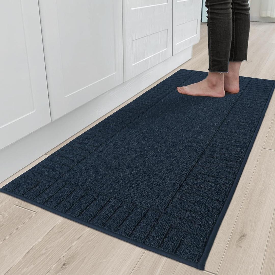 BEQHAUSE-Kitchen-Rugs-and-Mats Non Slip Kitchen Runner Rug Absorbent Kitchen Mats for Floor Machine Washable Kitchen Floor Mat,Navy Blue 24x60