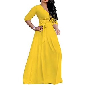 LightlyKiss Plus-Size Maxi Dresses for Women African Summer 3/4 Sleeves Beach Sundress with Pockets, 3XL