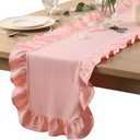 Oudain Pink Ruffle Table Runner Cotton Fabric 118 x 13.8'' Farmhouse Rustic Ruffled Edge Table Runner Wedding Decor for Spring Baby Shower Bridal Shower Party