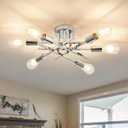 ASGYISA 6-Lights Semi Flush Mount Ceiling Light Fixture Modern Chrome Matte Sputnik Chandelier Farmhouse Ceiling Lighting for Kitchen Bedroom Dining Room Living Room (Silver)