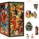 CUTEBEE Christmas Book Nook Kit - DIY Miniature House Dollhouse Kit for Adults, Teens, Booknook Tiny House Bookshelf Decor 3D Wooden Puzzle, Gifts for Family, Friends Christmas Wish Store