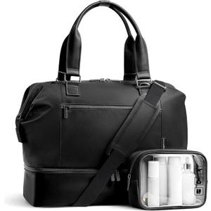 Travel Duffle Bag for Women,40L Weekender Bags Airline Approved Carry On with Shoe Compartment & Waterproof Wet Pocket, Durable Nylon Weekender Overnight Bag for Travel, Gym, Business Trip, Black