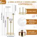 Layhit 6 Set Wedding Gold Candelabra Centerpieces for Tables, 3 Arm Tall Acrylic Candle Holder Centerpiece with Clear Shades for Reception, Party, Dining Decor, Anniversary, Fits 0.87" LED Candles