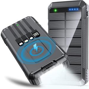 Solar Power Bank 33800mAh 4 Cables 22.5W Fast Charge Power Bank 7 Outputs & 4 Inputs Solar Portable Charger, Compass/SOS/Strobe/Strong Flashlights (Balck) Solar Power Bank 33800mAh 4 Cables 22.5W Fast Charge Power Bank 7 Outputs & 4 Inputs Solar Portable Charger, Compass/SOS/Strobe/Strong Flashlights (Balck)