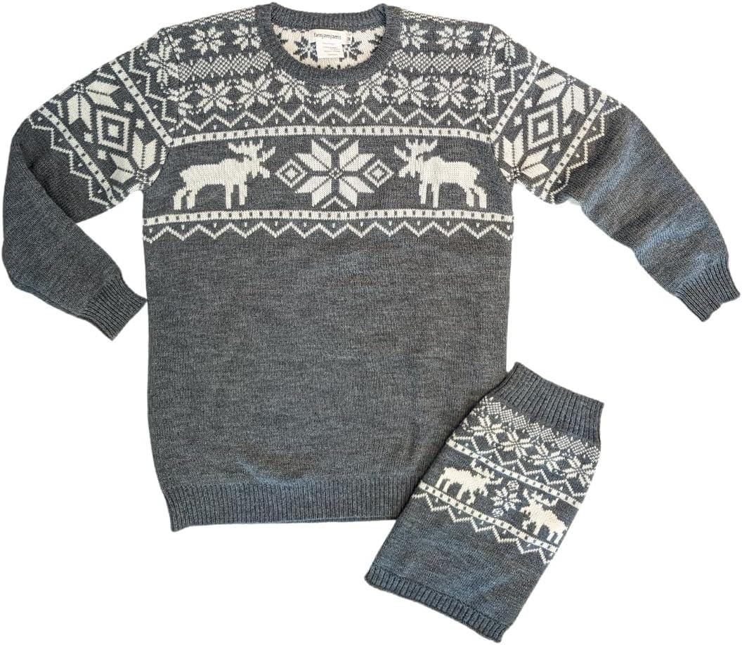 Matching Pet & Owner Sweaters - 100% Acrylic Christmas Sweater  Add Human and Dog Sweaters to Cart Separately (Human Unisex 2XL (fits Like Women's 2XL / Men's L), Grey Moose)