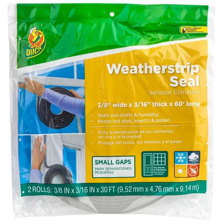 Duck Brand Self Adhesive Foam Weatherstrip Seal for Small Gaps, 3/8-Inch x 3/16-Inch x 30-Feet, 2 Rolls, 284427,Gray