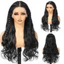 Black Braided Long Curly Wig, 13x4 Lace Front Synthetic Wig with Baby Hair, Natural-Looking Heat Resistant Hair for Daily Use 22IN (#1)