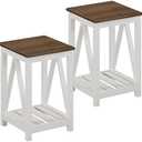 ChooChoo Farmhouse End Table, Rustic Vintage End Side Table with Storage Shelf for Small Spaces, Nightstand Sofa Table for Living Room, Bedroom White 2 Pack