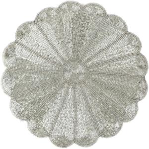 Decorative Round Beaded Placematss - 13 Inch Handmade Charger Plate - Elegant Glass Bead Table Mat - Non-Slip, Decorative & Durable for Weddings, Holidays & Everyday Use (Silver) - ALPHA Living HOME