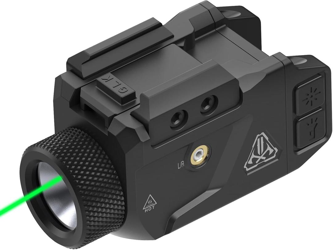 800 Lumens Pistol Light Laser Combo, USB-C Rechargeable with Green Beam Sight and Dual Strobe Mode, Adjustable Rail Mounted Tactical Light for 1913 Picatinny Rail