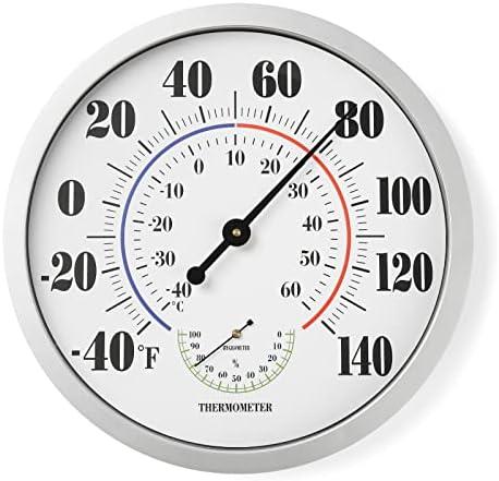 Indoor Outdoor Thermometer Wall Large Numbers Thermometer No Battery 12" Hanging Digital Weather Hygrometers for Home Garden Outside Patio Decor (Silver)