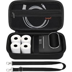 Canboc Carrying Case for Phomemo M110/ A30 Label Maker, Portable M110 Thermal Label Printer Bag with Removable Shoulder Strap, Mesh Pocket fit Printer Labels, USB Cable, Black (Case Only)