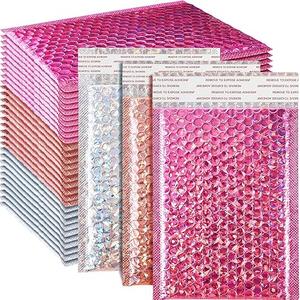 Henoyso 60 Pcs 6 x 9.5 Inch Holographic Bubble Mailers Metallic Bubble Envelopes Usable Size 5.12" x 7.87" Waterproof Self Seal Shipping Bags for Makeup Jewelry Small Business Packaging, Rainbow Color