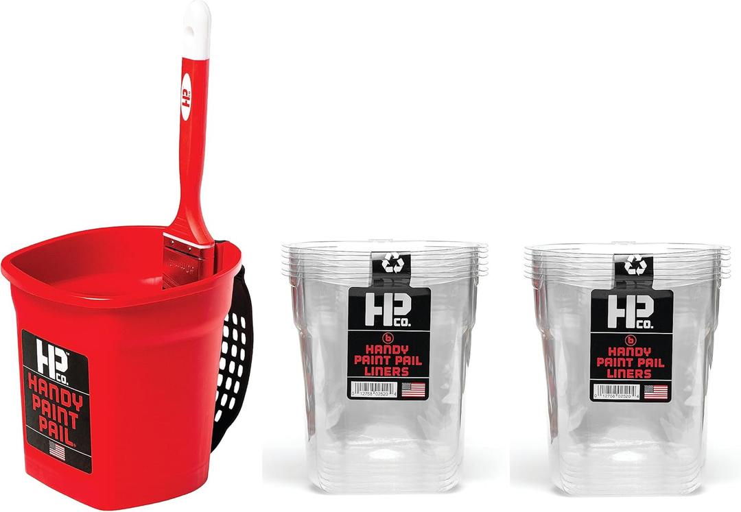 Handy Paint Pail Kit, Disposable Liners and Paint Brush for Trim, Cut-Ins, and Small Painting Projects, Active Painters Dream Package, Red Kit 1