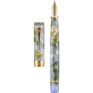 Jinhao 100 Fountain Pen Celluloid Classic Style, #6 Nib Smooth Writing Instrument with Refillable Converter and Pen Case Set (Blue Green)