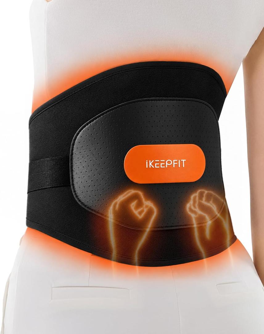 IKEEPFIT Portable Heating Pad for Back, FSA Eligible HSA, Cordless Heat Belt with Massager for Lower Back Pain Relief, Battery Powered 8000 mAh Rechargeable, MAXwarm 3.0, Gift for Women Men 90-310 lb