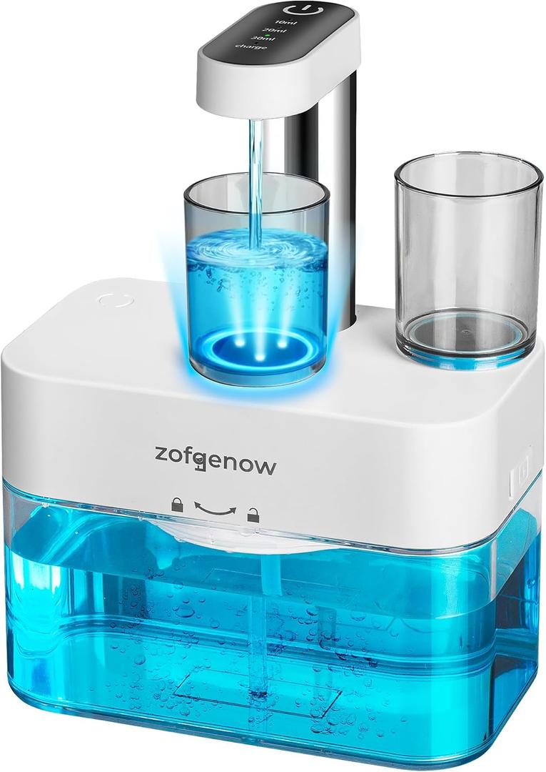 Upgraded Automatic Mouthwash Dispenser for Bathroom,Bathroom Accessories 17.6 FlOz Dispensers with Magnetic Cups,Adjustable Dispensing Levels, Suitable for All Age Groups,White