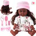 SMILESSKIDDO Baby Doll, 12 inch Black Interactive Talking Doll with Hair, Mirror, Comb Accessories, Soft Vinyl Body & Sounds  Perfect Pretend Play Toy for Toddlers Girls 2 3 4 5 6