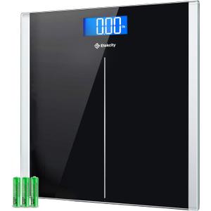 Etekcity Bathroom Scale for Body Weight, Highly Accurate Digital Electronic Weighing Machine for People, LCD Display, Large Size, 6mm Tempered Glass for Safe Home Use, Batteries Included, 400 lbs (Black)