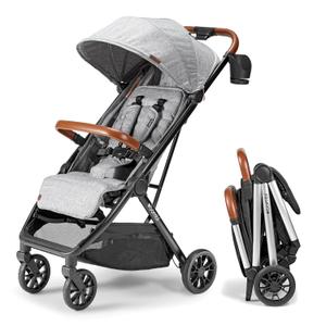 Bombi Bbee V2 Lightweight Baby Stroller - Premium Vegan Leather, One-Hand Fold, Infinite Recline, Aircraft-Grade Aluminum Frame, XXL Canopy, and Ample Storage Umbrella Stroller - Stone Gray