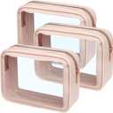 PACKISM Clear Makeup Bag - TSA Approved Toiletry Bag for Carry-on & Checked Luggage, Water Resistant Car Storage Organizer with Reinforced Seams (TSA Specialist (3-Pack Medium - Soft), 3 Pack Pink)