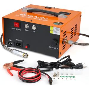 TOAUTO A2X Upgraded PCP Air Compressor, One Button Start, Auto-Stop, Portable 4500Psi/30Mpa, Oil/Water-Free, HPA Compressor for Paintball/PCP Air Rifle/Scuba Tank,Powered by Home 110VAC or Car 12VDC