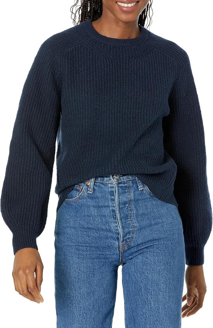 Amazon Essentials Women's Ribbed Long Sleeve Crewneck Sweater, XS Black