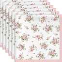 Pink Floral Rose Print Cloth Napkins 100% Cotton, 18" X 18" Dinner Napkins Cloth Set, Washable Napkins for Home, Kitchen, Dinner, Party, Wedding, Cocktail, Set of 6