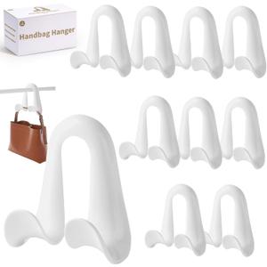 Handbag Hanger Purse Organizer Satchel Hanger Tote Hooks for Closet, Arc-Fit Curved Strap, Anti-Crease, Support Wide Slot 1.4 No-Install Dual Hook Design, Heavy Duty ABS(Bright White)