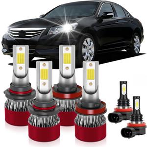 Super-Bright Light Bulbs Fit for 2008-2012 Honda Accord Coupe 9005 High Beam H11 Low Beam H11 Fog Light with Cooling Fan 15000RPM 6000-6500K 32000LM Plug and Play Pack of 6