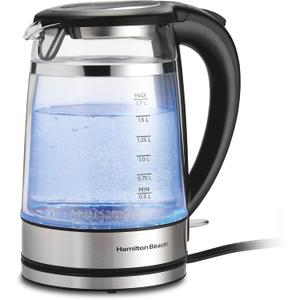 Hamilton Beach Double Wall 1.7L Electric Kettle, Water Boiler & Heater, Built-In Mesh Filter, Auto-Shutoff & Boil-Dry Protection, Cordless Serving, Variable LED Indicator, Glass (40850)