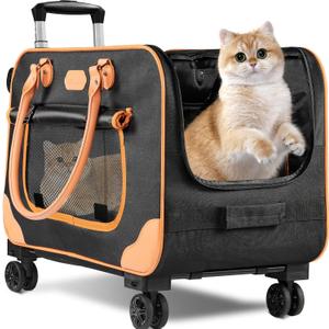 Large Cat Carrier with Wheels, Rolling Cat Carrier, 24.5"x 13.8"x 15.4" Pet Carrier with Wheels for Large Cats Small Dogs up to 38 LBS, Ideal for Travel, Walking and Camping(NOT for TSA) (Black)